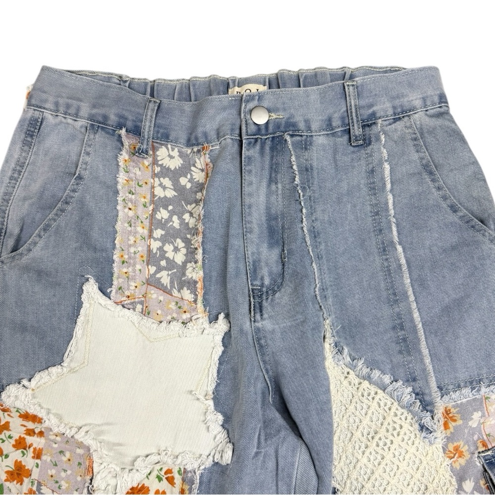 ONLY 1 LEFT! NO RESTOCK! POL Patchwork Detail Woven Twill Denim Pants Small - Picture 11 of 11